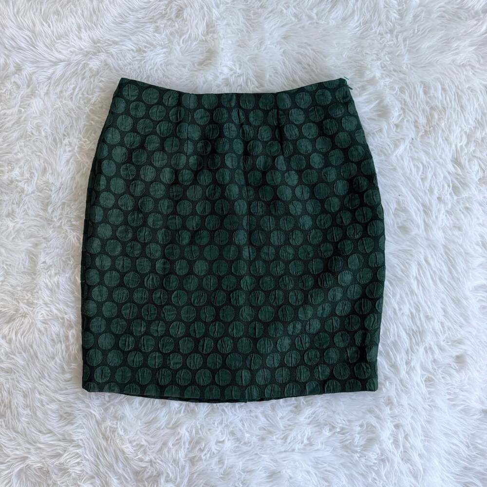Maeve Pencil Skirt Size 2 Green Jacquard Polka Dot
